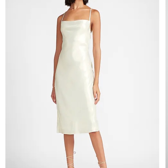 NWT Express Metallic Cowl Neck Cross Back Midi Slip Dress - Picture 1 of 5